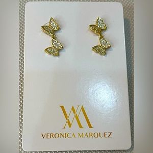 Fashion double butterfly cubic zirconia earrings gold color.